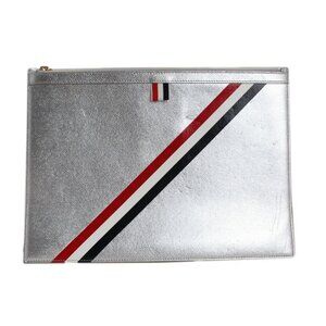 Thom Browne Pebbled Silver Document Pouch Clutch